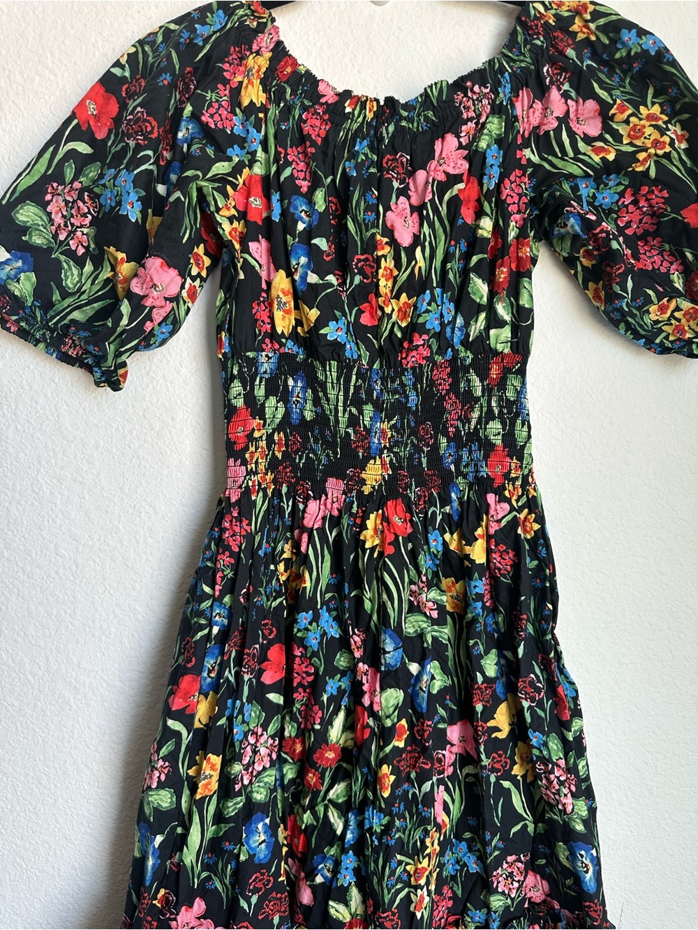 Cara Cara Mimi Floral Bold Garden Print Dress Puff Sleeve XS off the shoulder - Picture 13 of 15